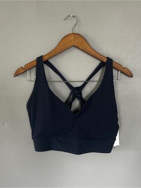 Athleta Solace Bra Navy Blue Strappy Back Light Impact NWT Size Large